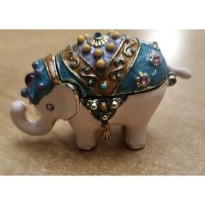 Monet Enamel Elephant Trinket Box Rhinestone Shell Hinged Animal Vintage